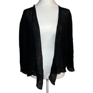 Soft Surroundings 100% Linen Cardigan Shawl Black Sz Small Gauzy Lagenlook Sheer